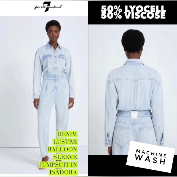 7 For All Mankind Denim Lustre Balloon Sleeve Jumpsuit ✨ Isadora | so soft!! - Picture 1 of 15